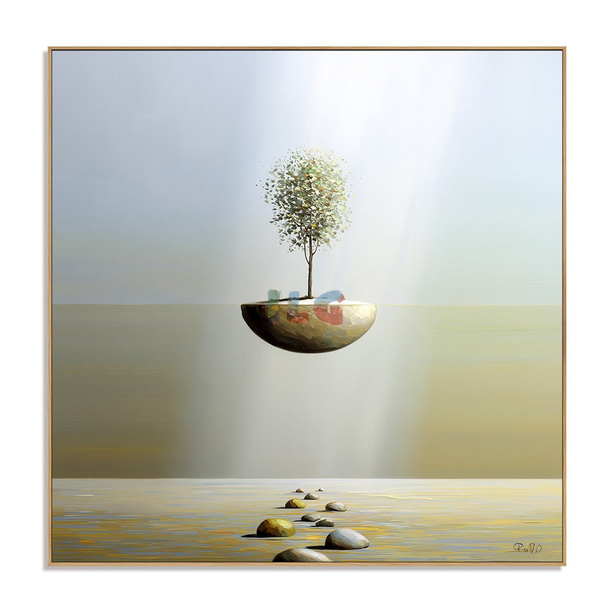 Luminous Island Path – Minimalist Surreal Landscape Wall Art