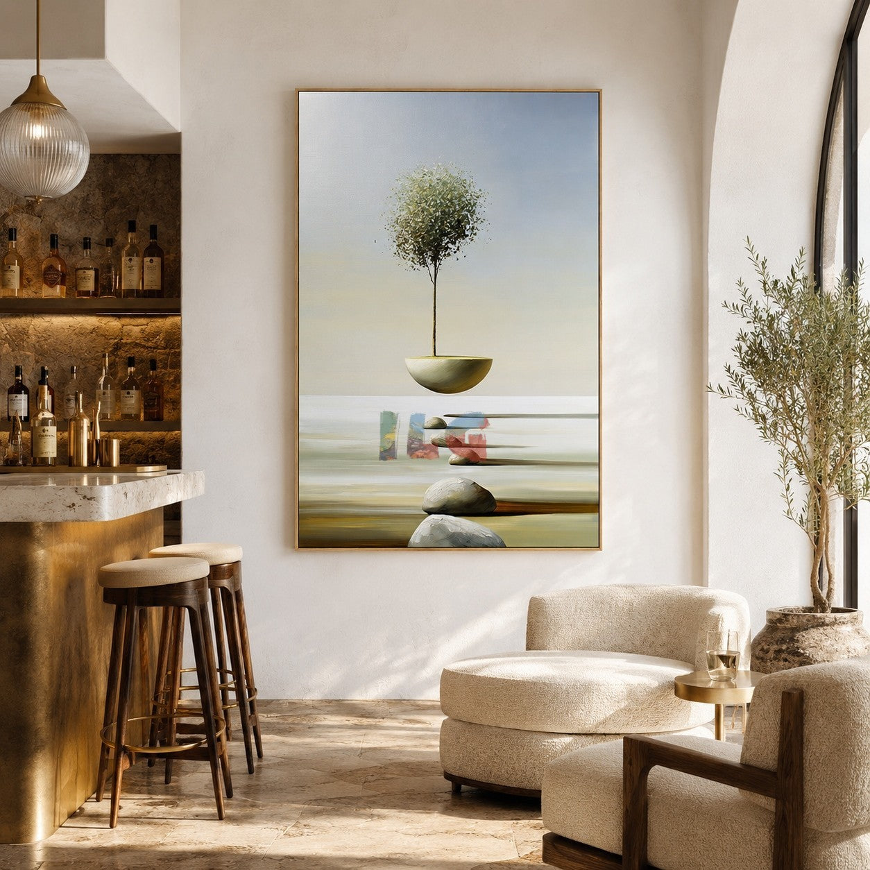 Floating Tree Sanctuary – Minimalist Surreal Landscape Wall Art