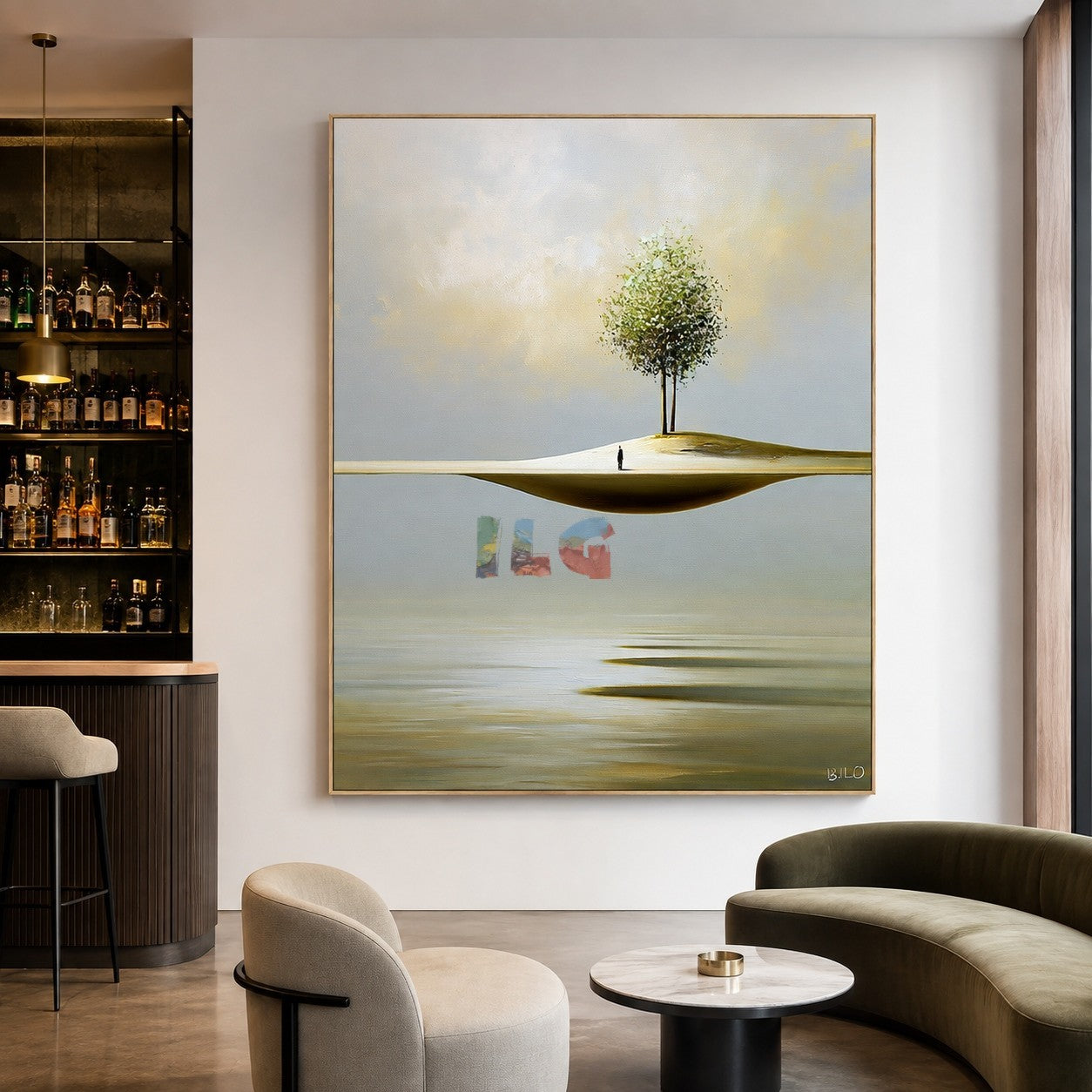 Floating Horizon Tree – Minimalist Surreal Landscape Wall Art