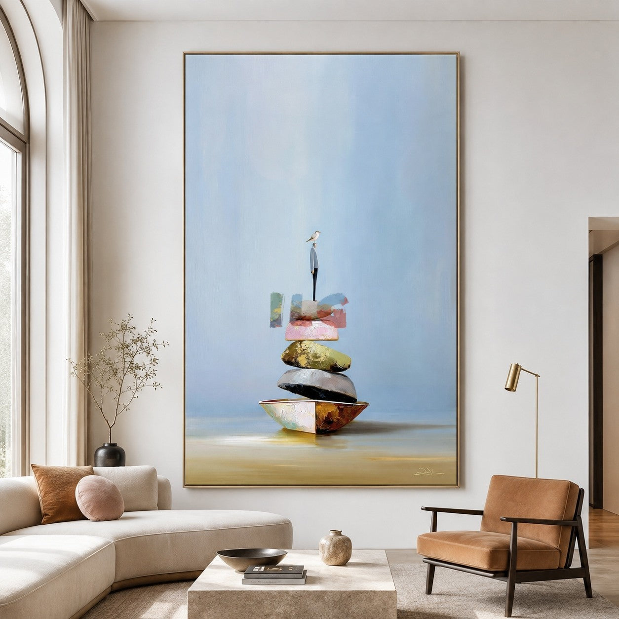 Balanced Horizon Stones – Minimalist Surreal Landscape Wall Art