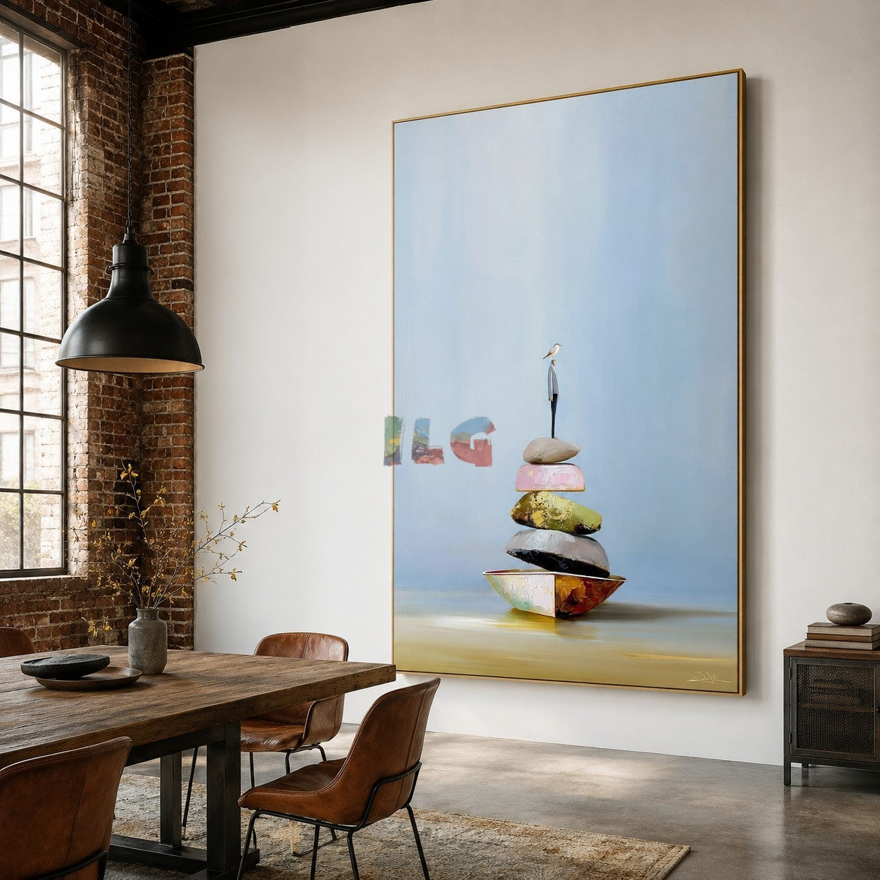 Balanced Horizon Stones – Minimalist Surreal Landscape Wall Art