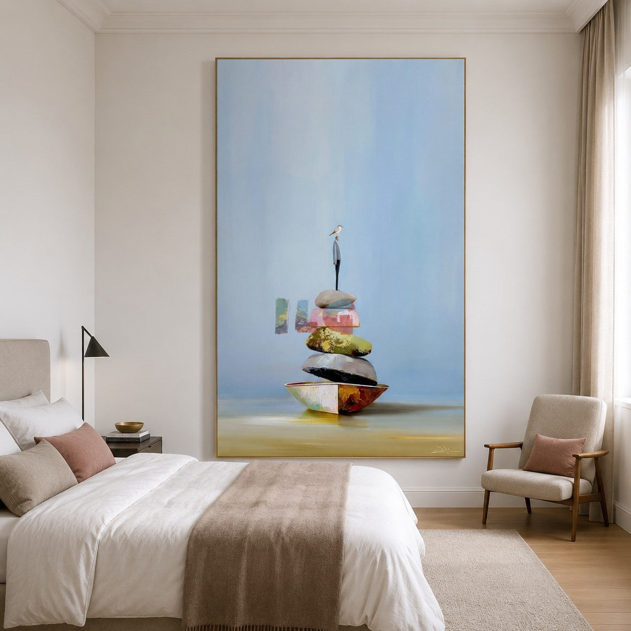 Balanced Horizon Stones – Minimalist Surreal Landscape Wall Art