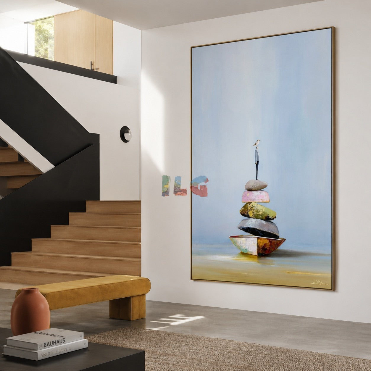 Balanced Horizon Stones – Minimalist Surreal Landscape Wall Art