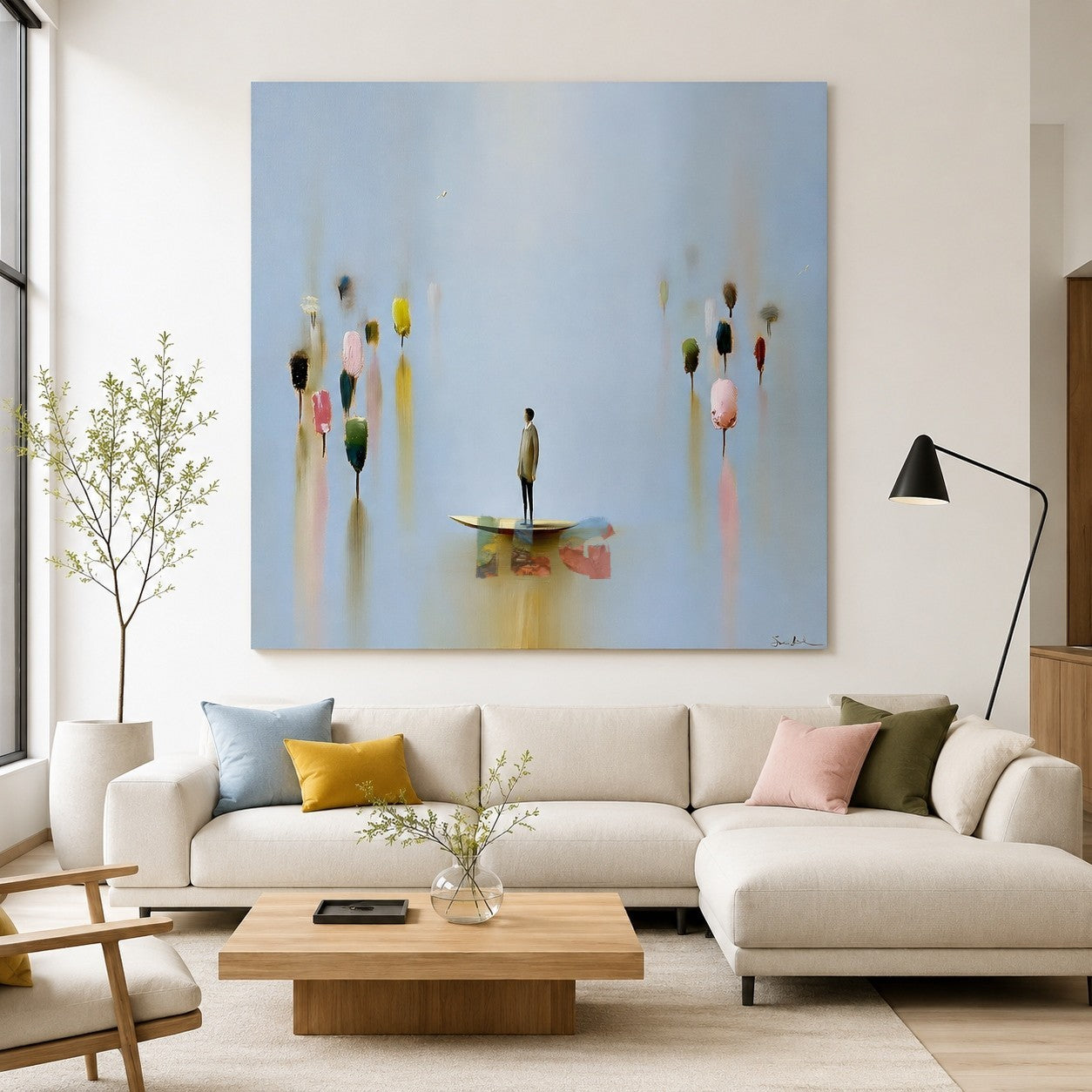 Pastel Drift Reverie – Minimalist Surreal Figure Wall Art