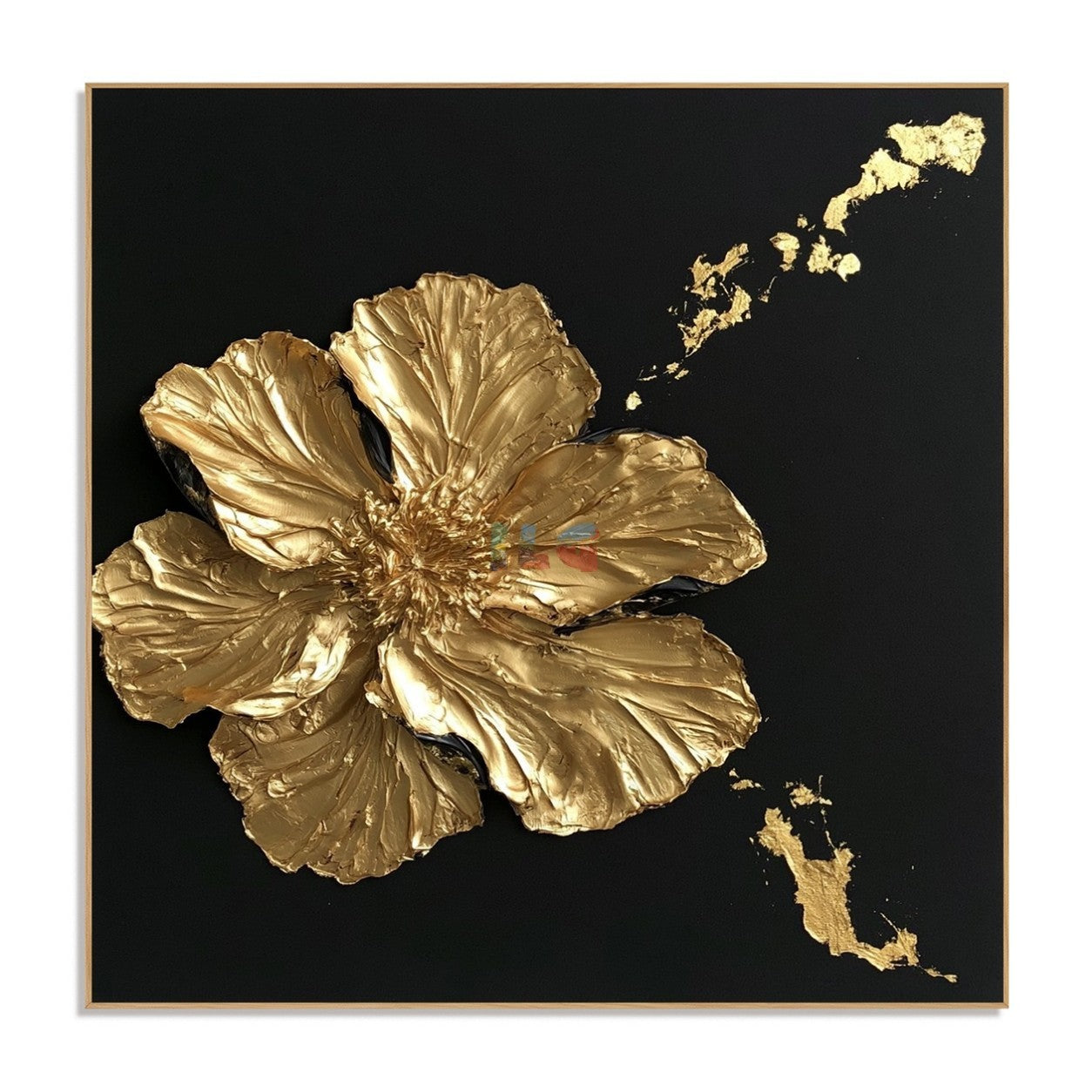 Midnight Gilded Petals – Luxury Textured Floral Wall Art