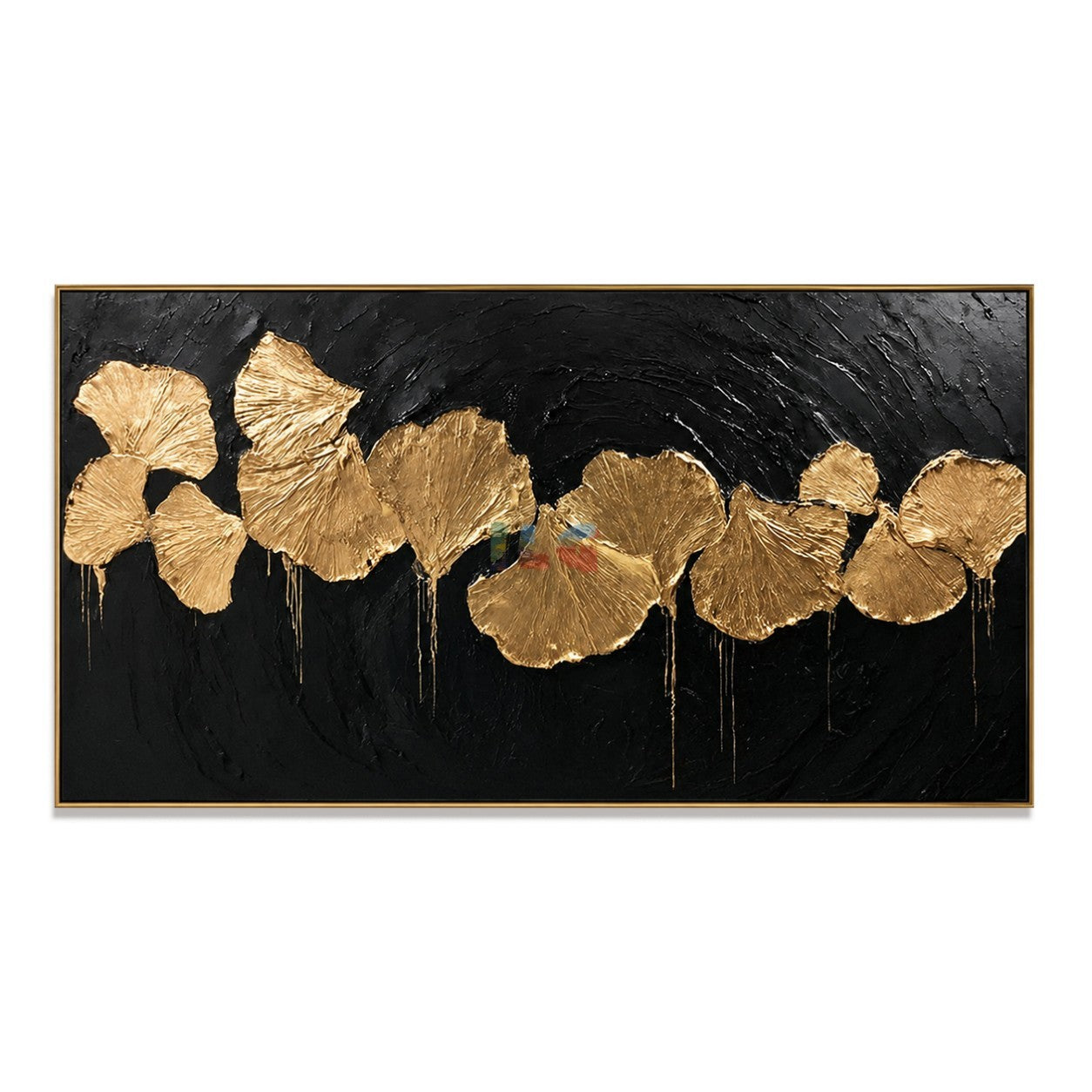 Gilded Ginkgo Rhythm – Luxury Black Gold Botanical Wall Art
