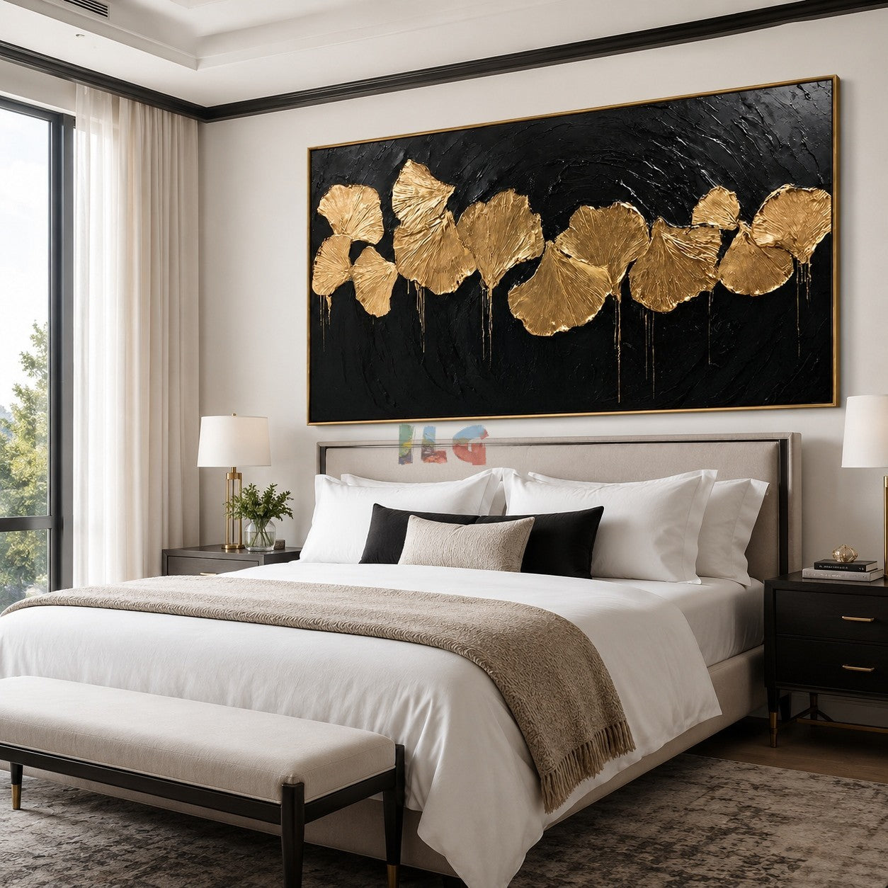 Gilded Ginkgo Rhythm – Luxury Black Gold Botanical Wall Art