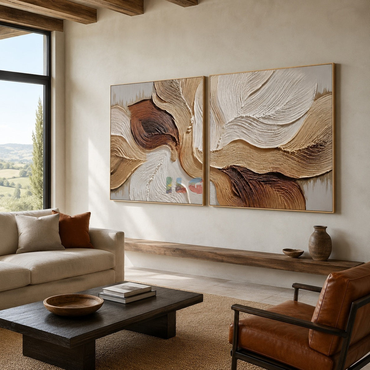 Earthen Petal Flow – Neutral Textured Botanical Wall Art Set