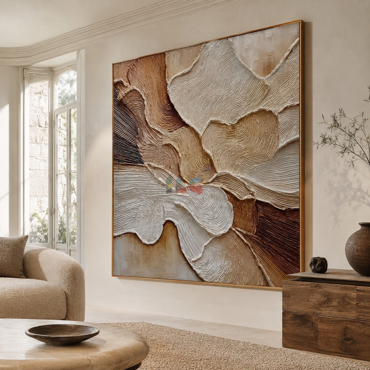 Cascading Petal Relief – Neutral Textured Botanical Wall Art