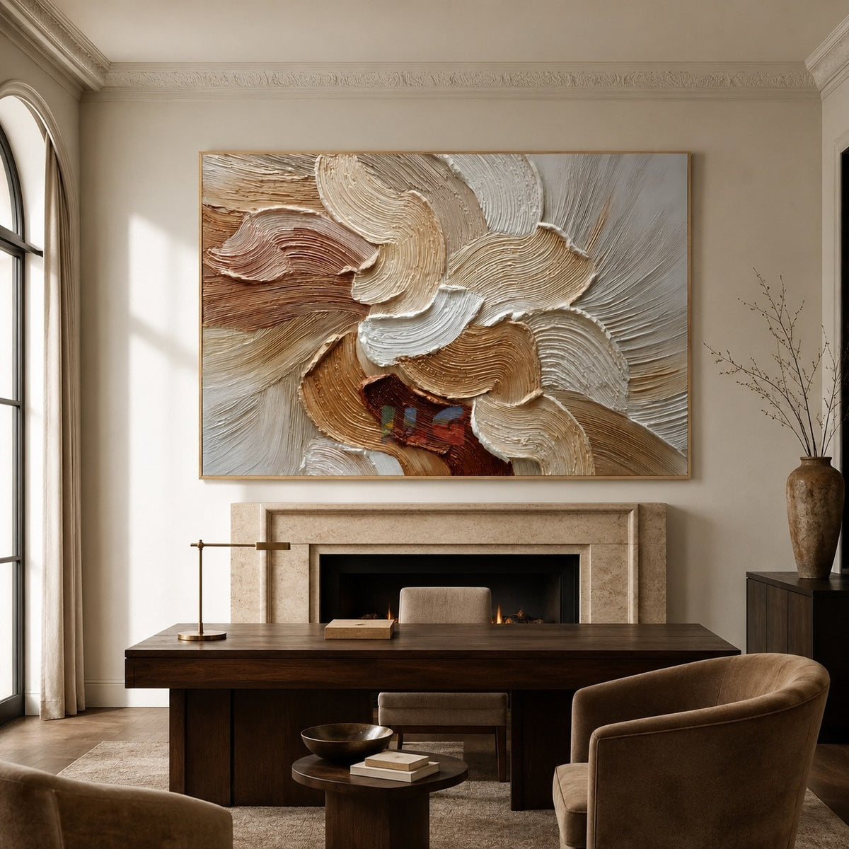 Sandstone Petal Current – Neutral Textured Botanical Wall Art