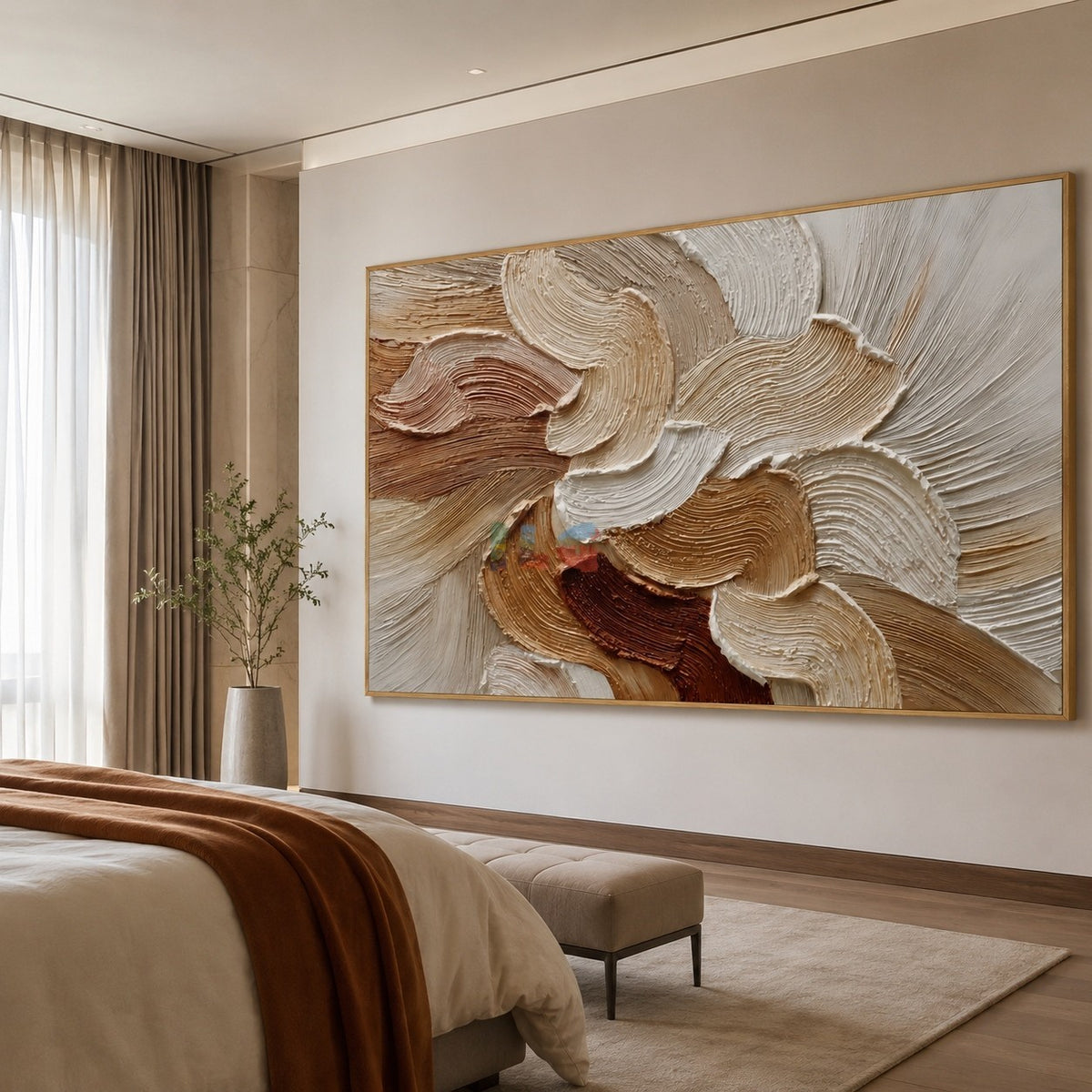 Sandstone Petal Current – Neutral Textured Botanical Wall Art
