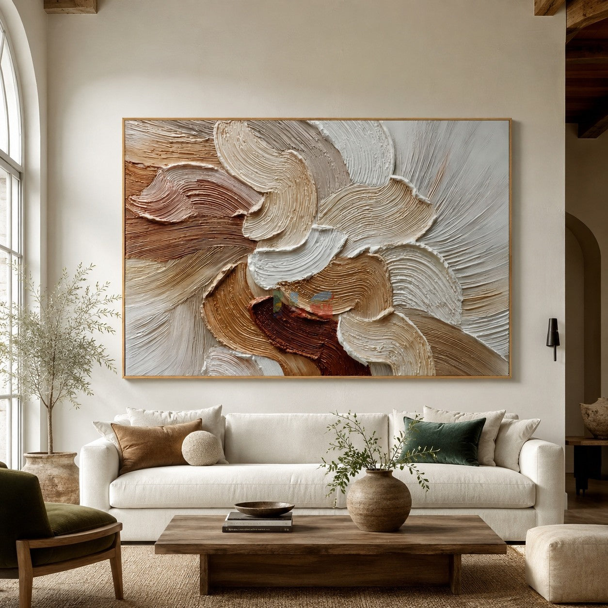 Sandstone Petal Current – Neutral Textured Botanical Wall Art