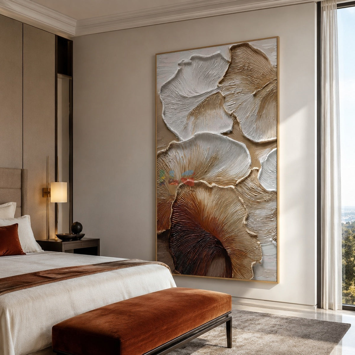 Soft Fanleaf Relief – Neutral Textured Botanical Wall Art