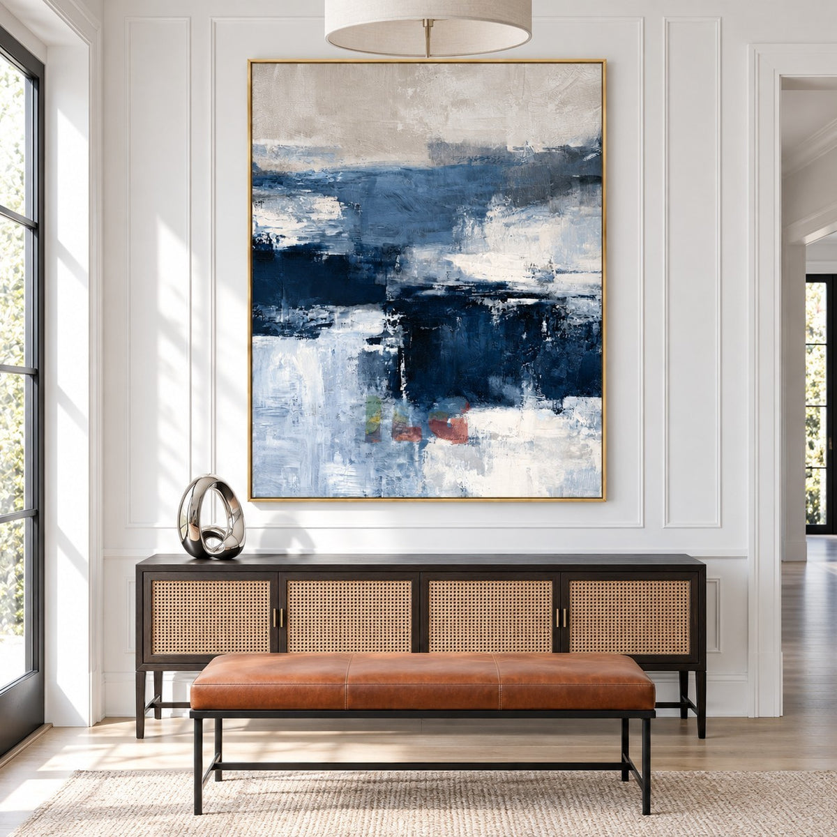 Harbor Mist Horizon – Blue Gray Abstract Landscape Wall Art