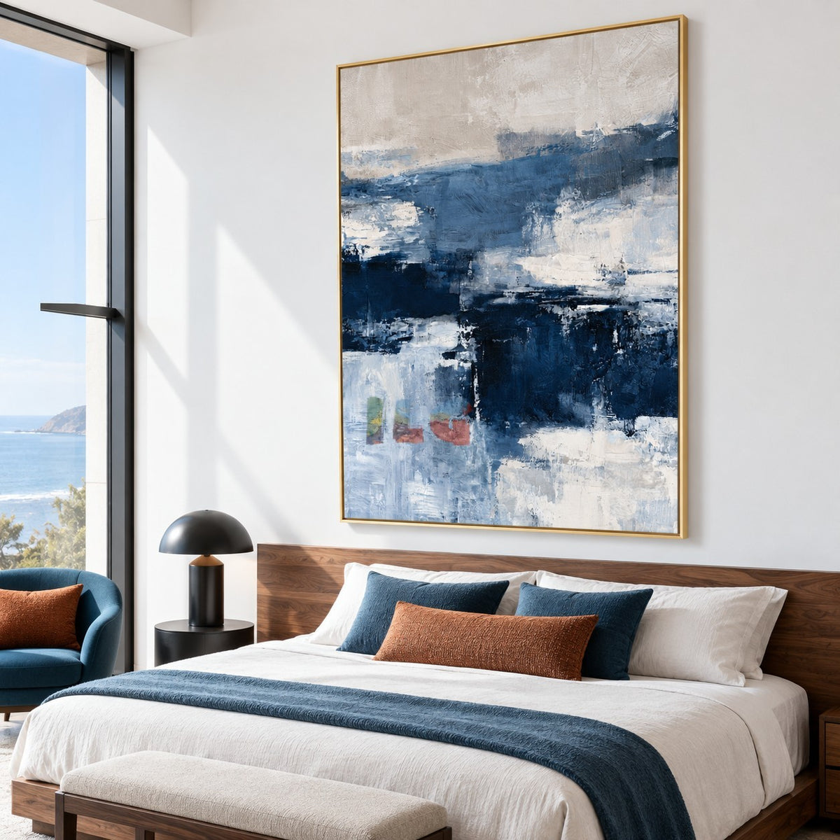 Harbor Mist Horizon – Blue Gray Abstract Landscape Wall Art