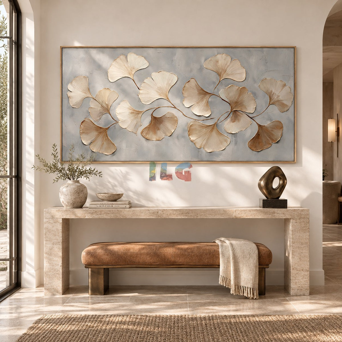 Ginkgo Whisper Harmony – Neutral Textured Botanical Wall Art