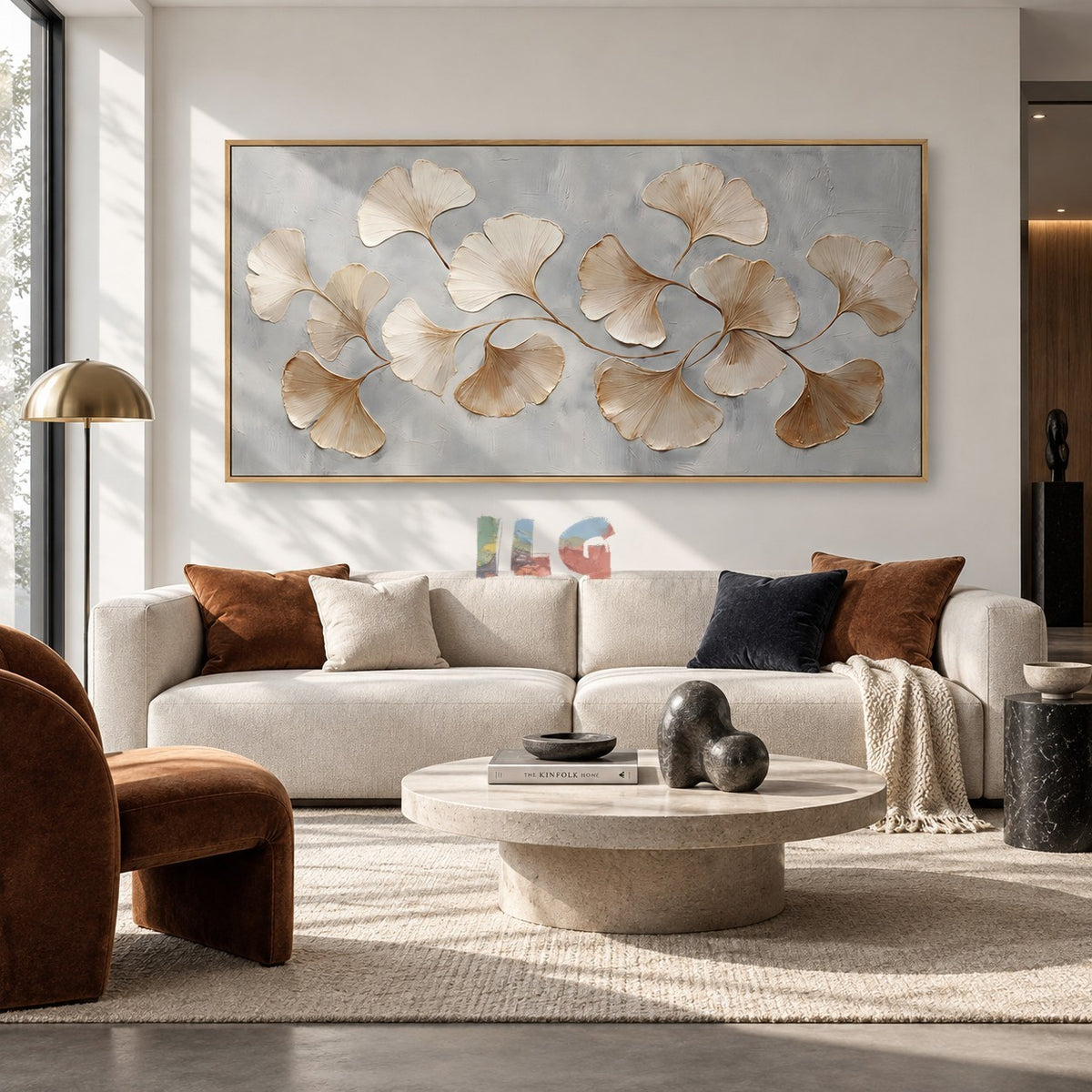 Ginkgo Whisper Harmony – Neutral Textured Botanical Wall Art
