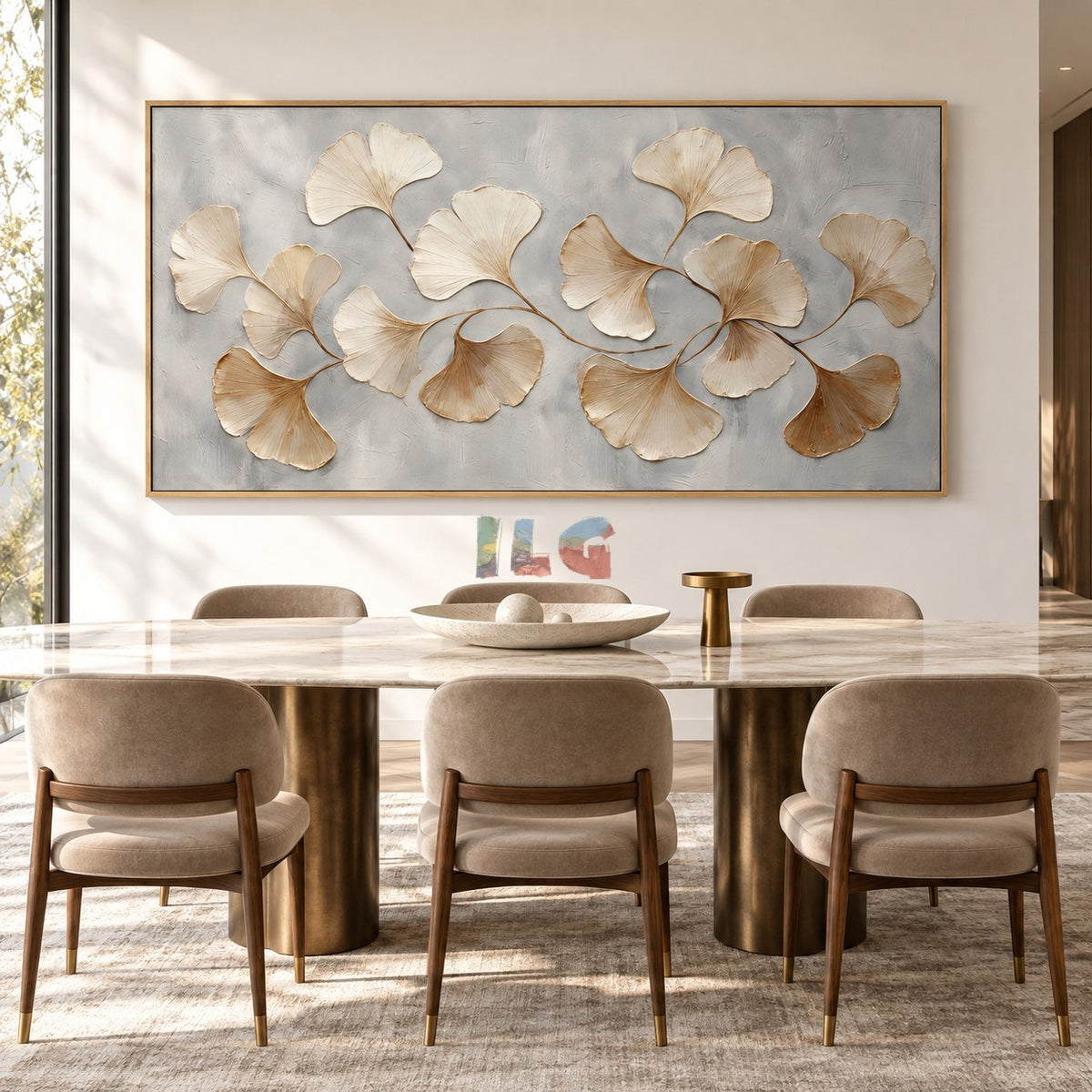Ginkgo Whisper Harmony – Neutral Textured Botanical Wall Art