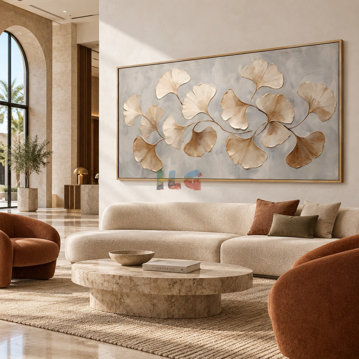 Ginkgo Whisper Harmony – Neutral Textured Botanical Wall Art
