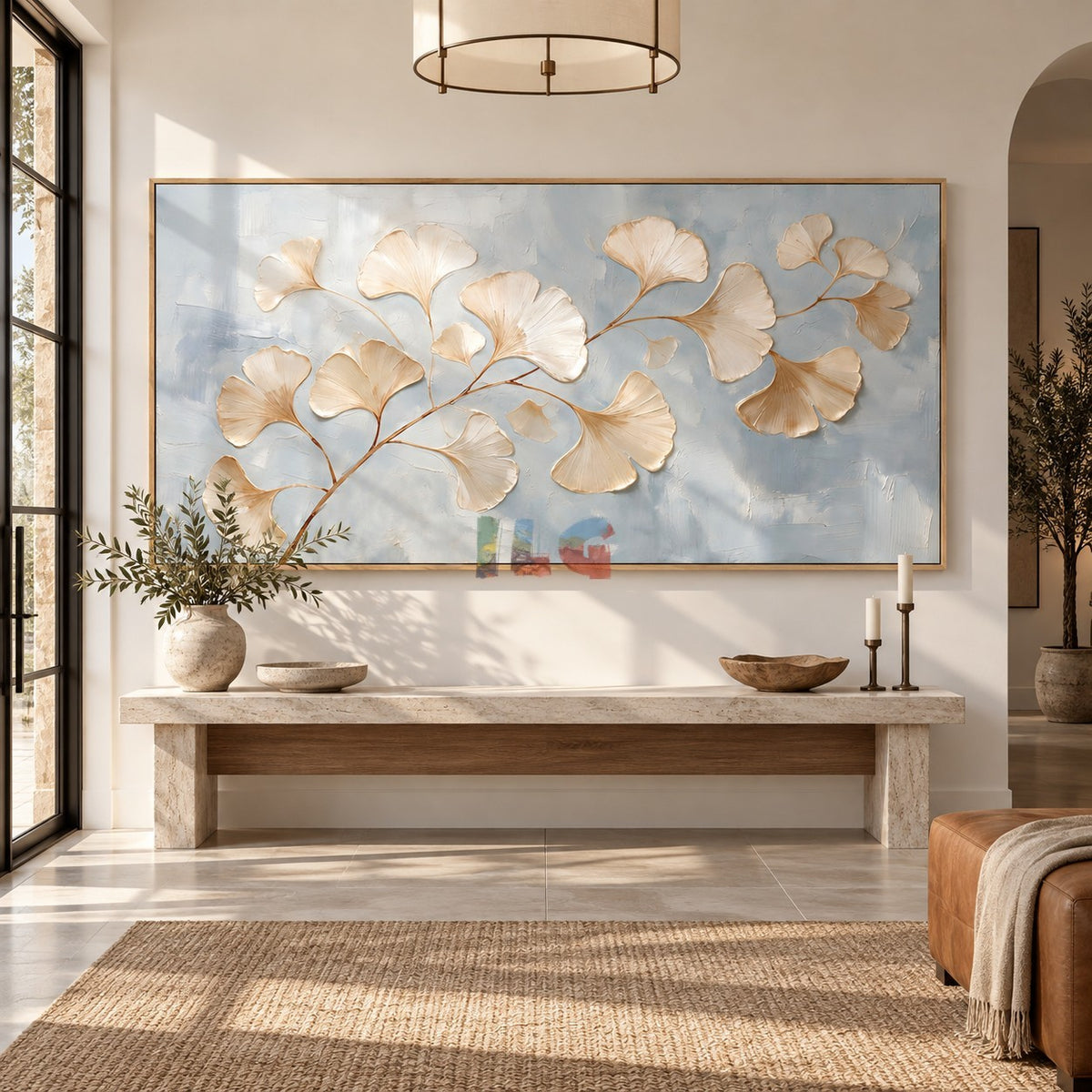 Ginkgo Breeze Flow – Neutral Botanical Texture Wall Art