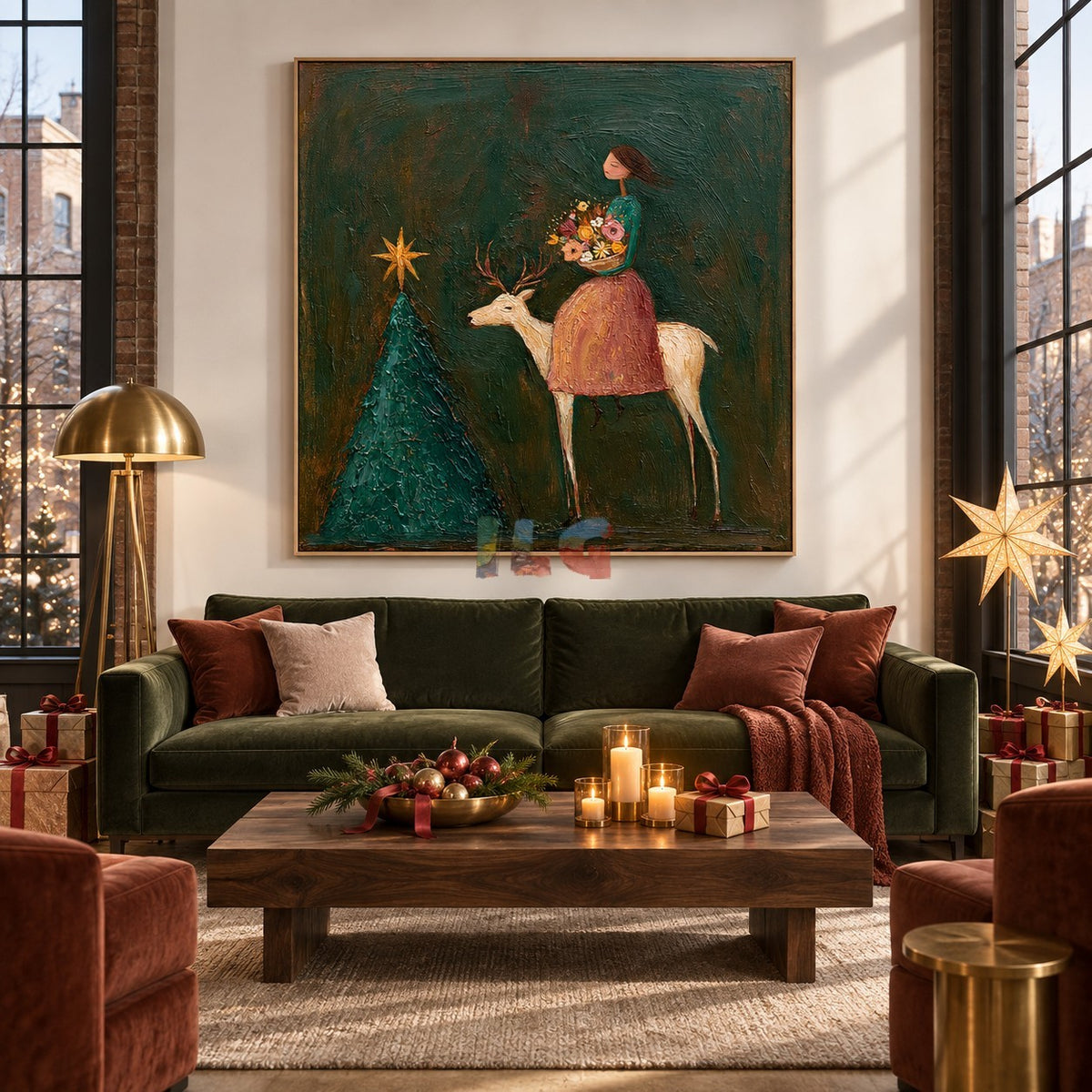 Forest Star Rider – Figurative Floral Deer Wall Art