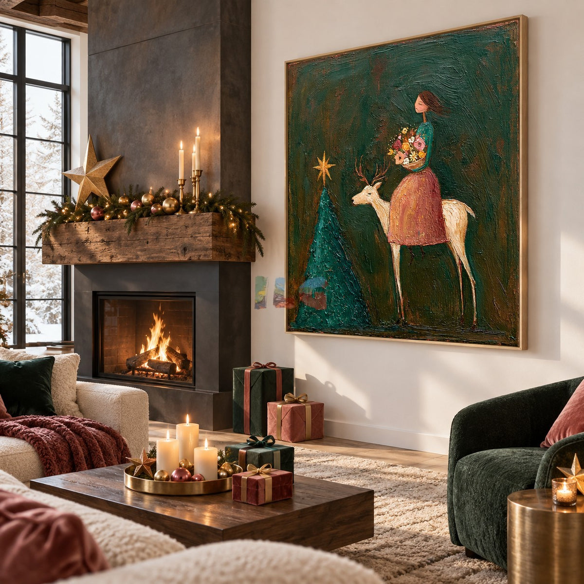 Forest Star Rider – Figurative Floral Deer Wall Art