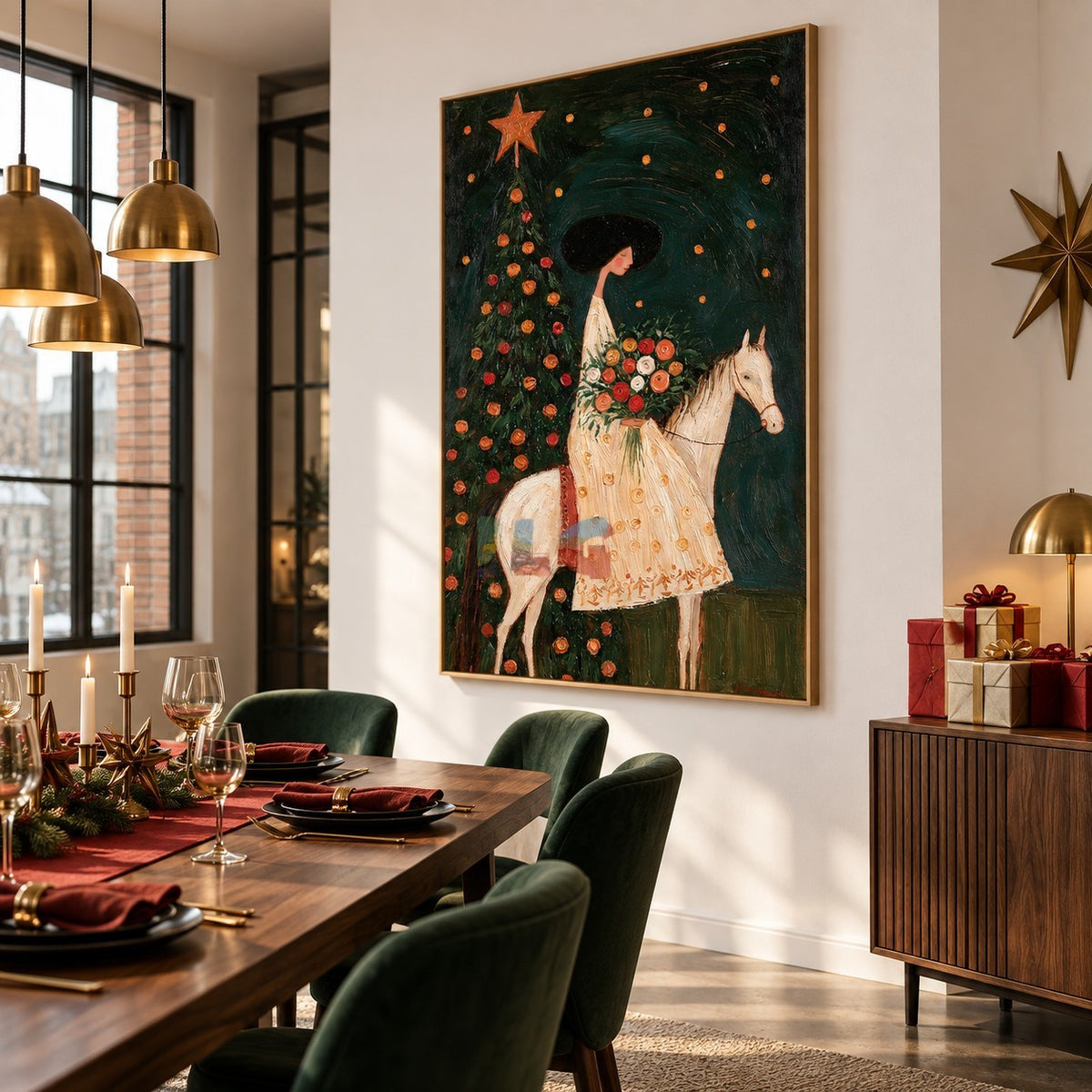 Evergreen Blossom Ride – Figurative Horse Floral Wall Art