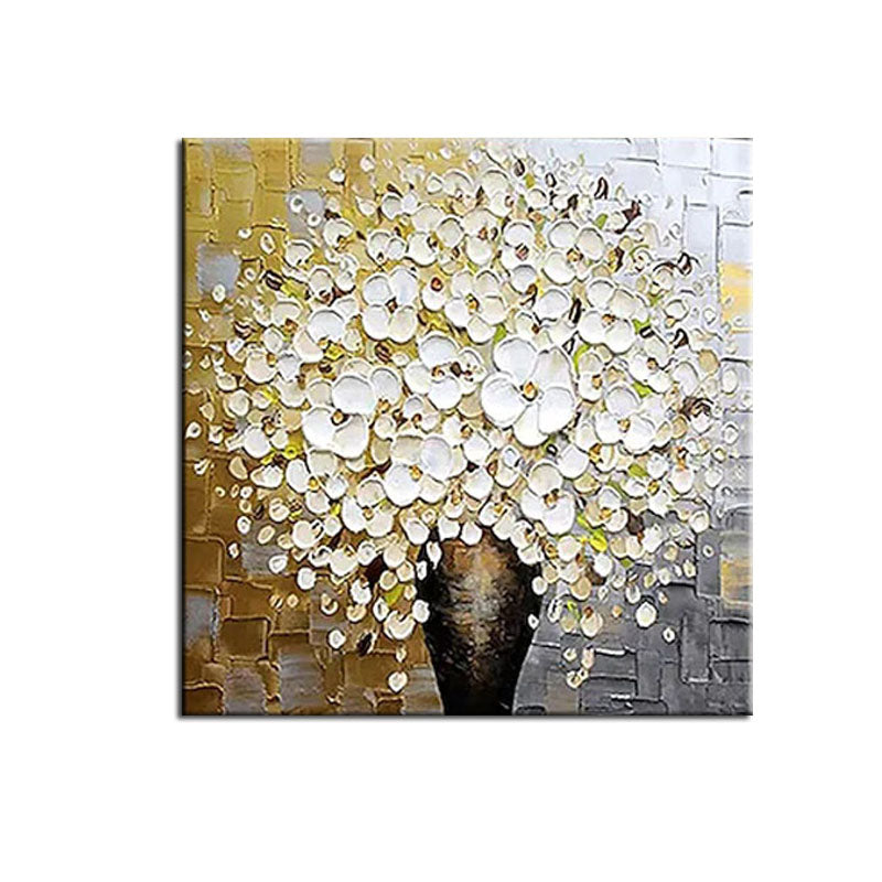 3D Textured White Flower Bouquet Oil Painting - Modern Floral Wall Art for Home Decoration