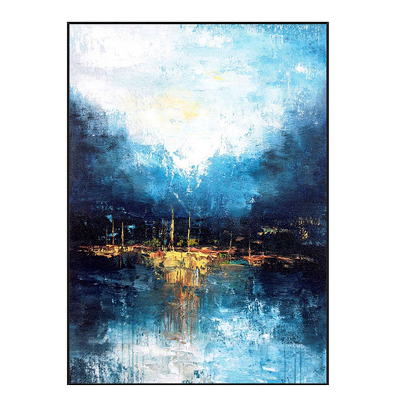 Abstract Blue Water Reflection Wall Art - Framed Textured Home Decor