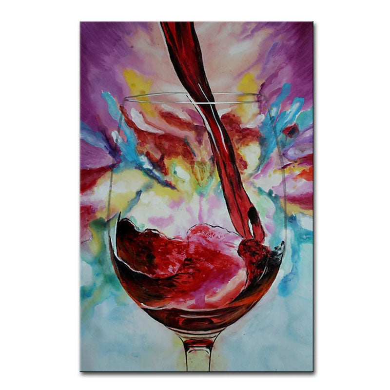 Abstract Colorful Red Wine Glass Oil Painting - Vibrant Wall Art for Kitchen & Dining Room Decor