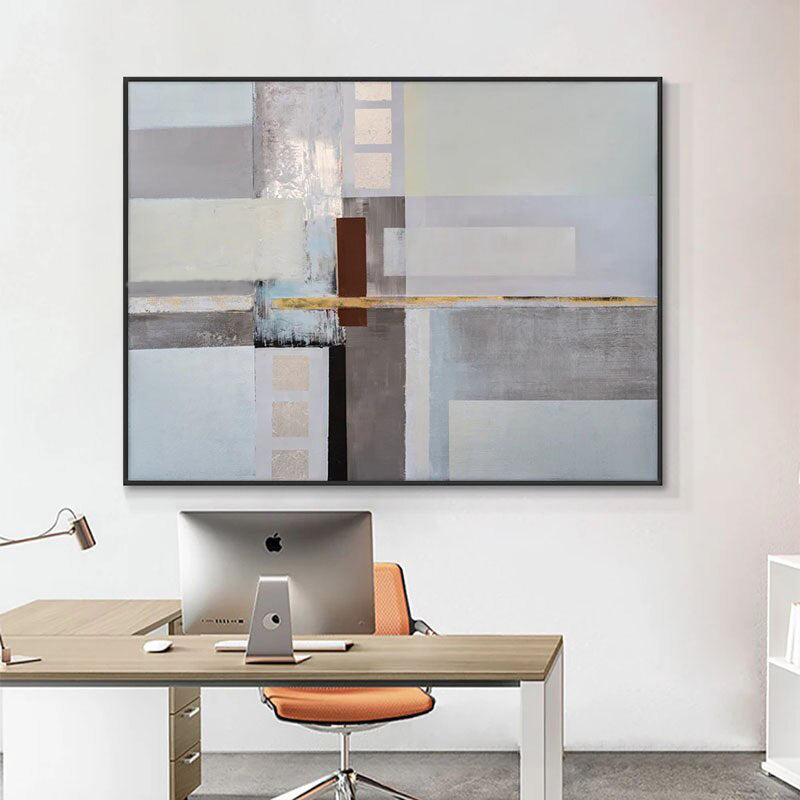 Abstract Geometric Wall Art - Neutral Tones with Gold Accent Modern Minimalist Decor