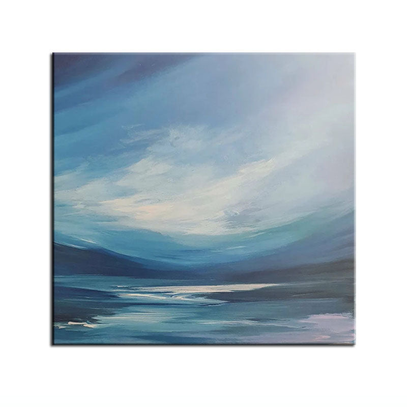Abstract Sea & Sky Oil Art: Calming Blue Hues