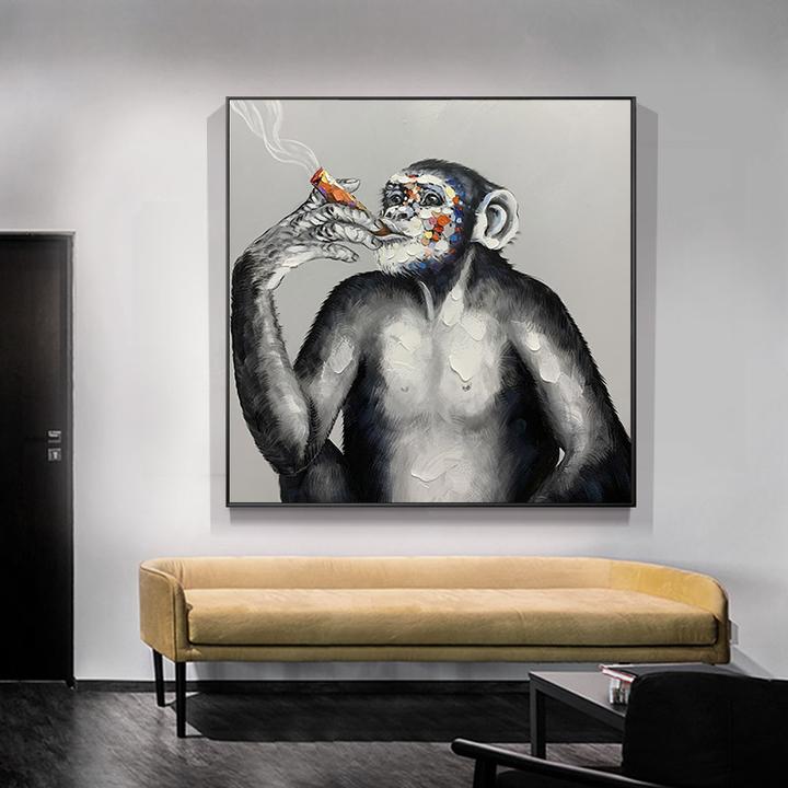 Abstract chimpanzee painting with colorful bubble