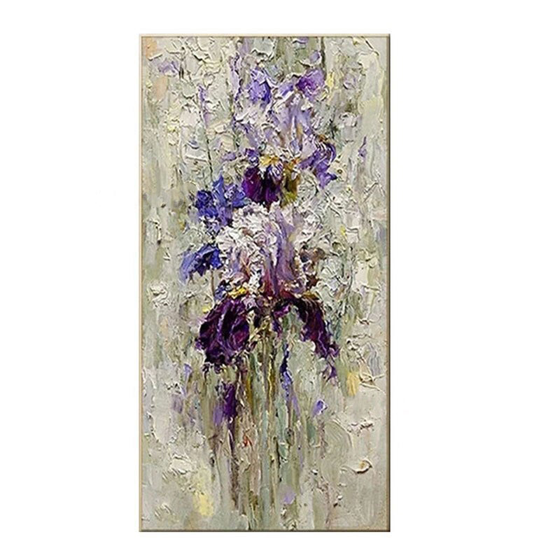 Handmade Purple Floral Oil Painting - Textured Impasto Flower Art for Home Decoration