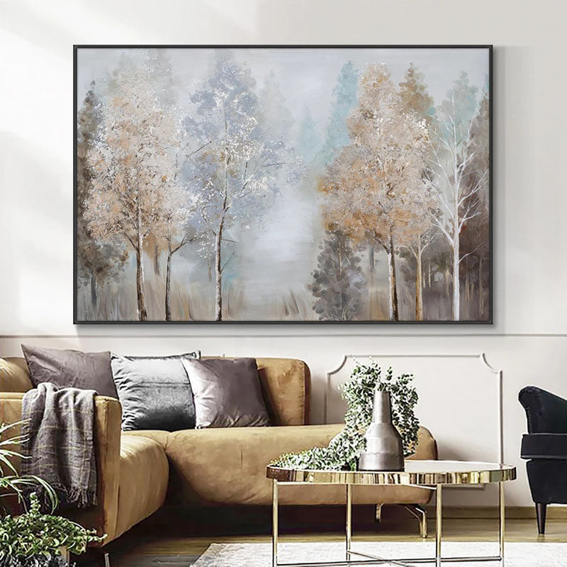 Misty Abstract Forest Painting in Autumn Tones