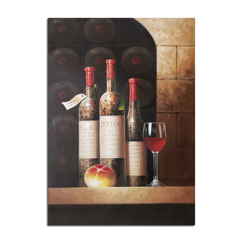 Vintage Wine Still Life Oil Painting - Elegant Kitchen & Dining Room Wall Decor